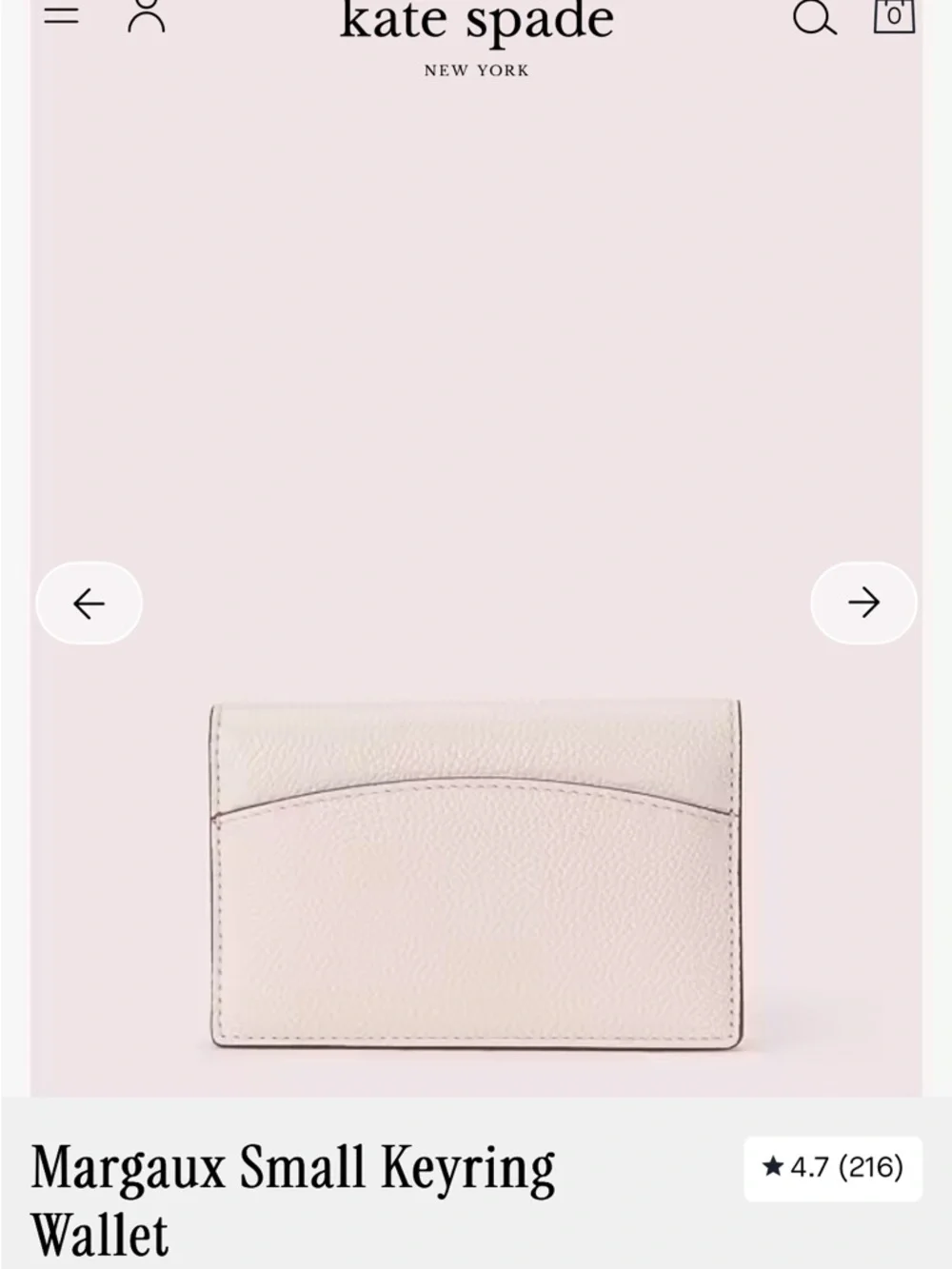 Kate Spade Margaux Small Keyring Wallet light gray